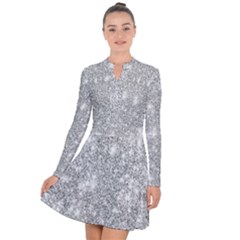 Silver And White Glitters Metallic Finish Party Texture Background Imitation Long Sleeve Panel Dress by genx