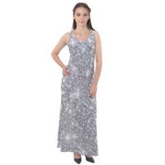 Silver And White Glitters Metallic Finish Party Texture Background Imitation Sleeveless Velour Maxi Dress by genx