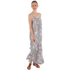 Silver And White Glitters Metallic Finish Party Texture Background Imitation Cami Maxi Ruffle Chiffon Dress by genx