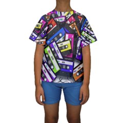 Cassette Many Record Graphics Kids  Short Sleeve Swimwear by Wegoenart