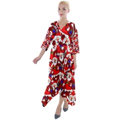 Nicholas Santa Christmas Pattern Quarter Sleeve Wrap Front Maxi Dress by Wegoenart