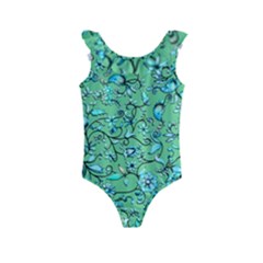 Green Flowers Kids  Frill Swimsuit by ZeeBee