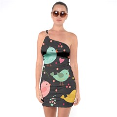 Birds Cute Pattern Background One Soulder Bodycon Dress by Vaneshart