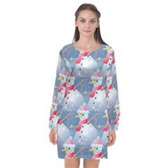 Christmas Snowman Long Sleeve Chiffon Shift Dress  by Vaneshart