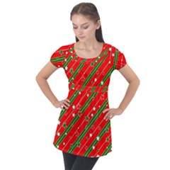 Christmas Paper Star Texture Puff Sleeve Tunic Top by Vaneshart