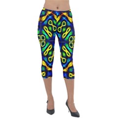 Pattern Geometric Glow Colors Lines Seamless Lightweight Velour Capri Leggings  by Vaneshart