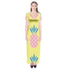 Summer Pineapple Seamless Pattern Short Sleeve Maxi Dress by Sobalvarro