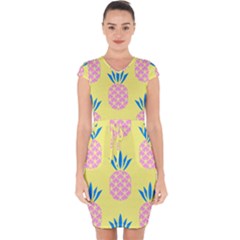 Summer Pineapple Seamless Pattern Capsleeve Drawstring Dress  by Sobalvarro