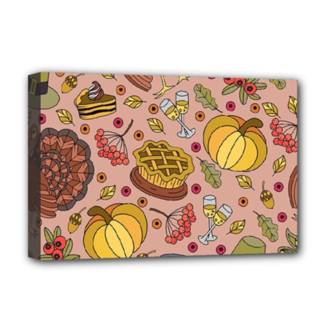 Thanksgiving Pattern Deluxe Canvas 18  X 12  (stretched) by Sobalvarro