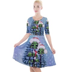 Merry Christmas, Funny Mushroom With Christmas Hat Quarter Sleeve A-line Dress by FantasyWorld7