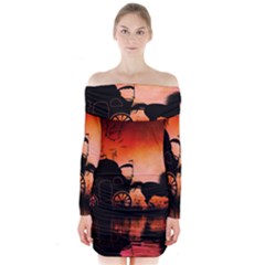 Drive In The Night By Carriage Long Sleeve Off Shoulder Dress by FantasyWorld7