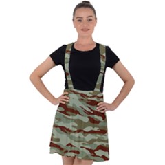 Brown And Green Camo Velvet Suspender Skater Skirt by McCallaCoultureArmyShop