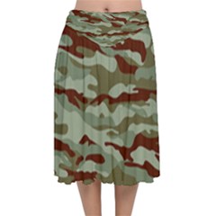 Brown And Green Camo Velvet Flared Midi Skirt by McCallaCoultureArmyShop