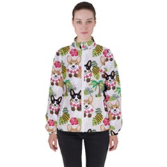 Corgis Hula Pattern Women s High Neck Windbreaker by Sapixe