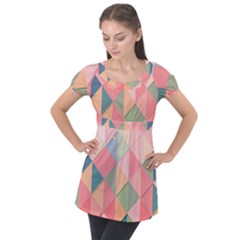 Background Geometric Triangle Puff Sleeve Tunic Top by Sapixe