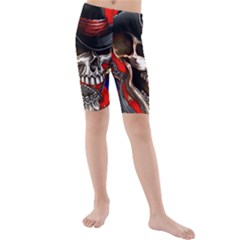 Confederate Flag Usa America United States Csa Civil War Rebel Dixie Military Poster Skull Kids  Mid Length Swim Shorts by Sapixe