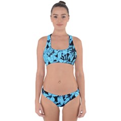 Blue Winter Tropical Floral Watercolor Cross Back Hipster Bikini Set by dressshop