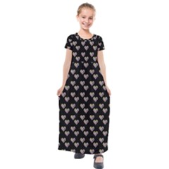 Patchwork Heart Black Kids  Short Sleeve Maxi Dress by snowwhitegirl