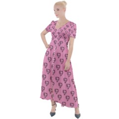 Heart Face Pink Button Up Short Sleeve Maxi Dress by snowwhitegirl