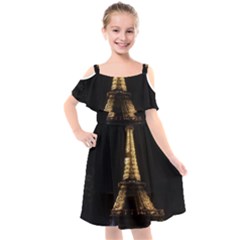 Tour Eiffel Paris Nuit Kids  Cut Out Shoulders Chiffon Dress by kcreatif