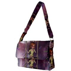 Little Fairy On A Swing With Dragonfly In The Night Full Print Messenger Bag (l) by FantasyWorld7