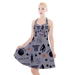 Slam Dunk Basketball Gray Halter Party Swing Dress  by mccallacoulturesports