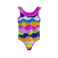 Bubble Liquid Print Kids  Frill Swimsuit by designsbymallika