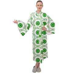 White Green Shapes Maxi Velour Kimono by Mariart