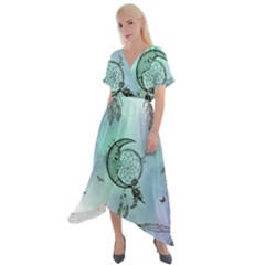 Dreamcatcher With Moon And Feathers Cross Front Sharkbite Hem Maxi Dress by FantasyWorld7