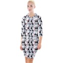 Cartoon Style Asian Woman Portrait Collage Pattern Quarter Sleeve Hood Bodycon Dress View1