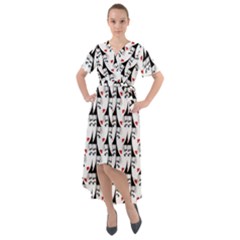 Cartoon Style Asian Woman Portrait Collage Pattern Front Wrap High Low Dress by dflcprintsclothing