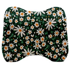 White Floral Pattern Velour Head Support Cushion by designsbymallika