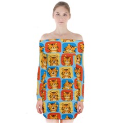 Cute Tiger Pattern Long Sleeve Off Shoulder Dress by designsbymallika