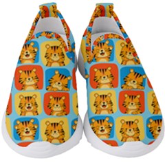 Cute Tiger Pattern Kids  Slip On Sneakers by designsbymallika