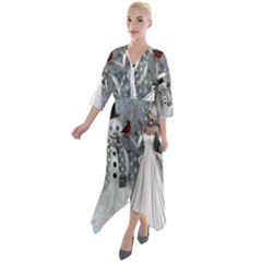 The Wonderful Winter Time Quarter Sleeve Wrap Front Maxi Dress by FantasyWorld7