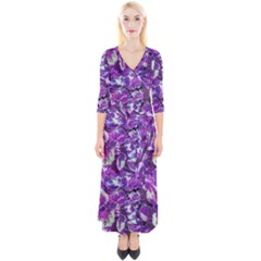 Botanical Violet Print Pattern 2 Quarter Sleeve Wrap Maxi Dress by dflcprintsclothing