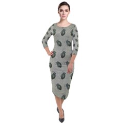 Army Green Hand Grenades Quarter Sleeve Midi Velour Bodycon Dress by McCallaCoultureArmyShop