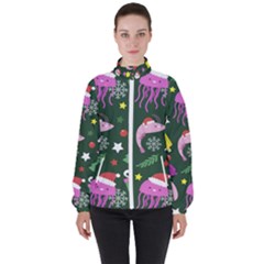 Colorful Funny Christmas Pattern Women s High Neck Windbreaker by Vaneshart