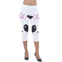 Panda Face Lightweight Velour Capri Leggings  by PhotoThisxyz