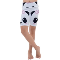 Panda Face Kids  Lightweight Velour Cropped Yoga Leggings by PhotoThisxyz