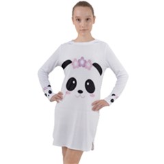 Panda Face Long Sleeve Hoodie Dress by PhotoThisxyz