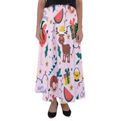 Colorful Funny Christmas Pattern Flared Maxi Skirt by Vaneshart