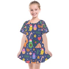 Colorful Funny Christmas Pattern Kids  Smock Dress by Vaneshart