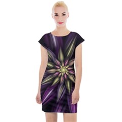 Fractal Flower Floral Abstract Cap Sleeve Bodycon Dress by HermanTelo