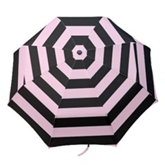 Black And Light Pastel Pink Large Stripes Goth Mime French Style Folding Umbrellas by genx