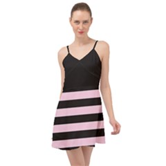 Black And Light Pastel Pink Large Stripes Goth Mime French Style Summer Time Chiffon Dress by genx