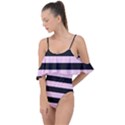 Black and Light Pastel Pink Large Stripes Goth Mime french style Drape Piece Swimsuit View1