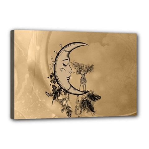 Deer On A Mooon Canvas 18  X 12  (stretched) by FantasyWorld7