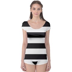 Black And White Large Stripes Goth Mime French Style Boyleg Leotard  by genx