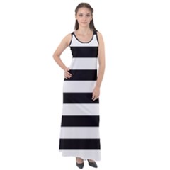 Black And White Large Stripes Goth Mime French Style Sleeveless Velour Maxi Dress by genx